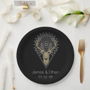 Prato De Papel Mandalala de Veado Personalizado Casamento