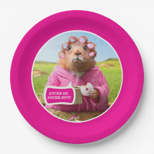 Prato De Papel Manhã Groundhog com rosquinha e café do pequeno