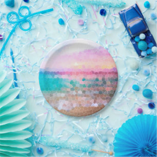 Prato De Papel Manhã Tropical Sunrise Stain Glass Beach