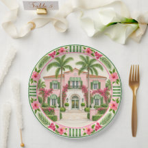 Mansão Tropical Rosa e Verde de Palm Beach Hibisco