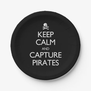 Prato De Papel Mantenha a Calma e Capture Piratas