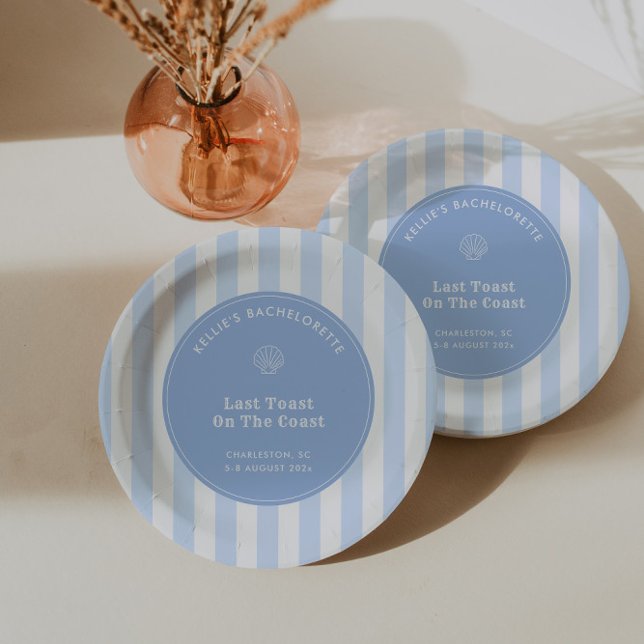 Prato De Papel Mão Branca Desenhada No Partido Costeiro (Chic paper plates for your "Last Toast On The Coast" Bachelorette Party Weekend)