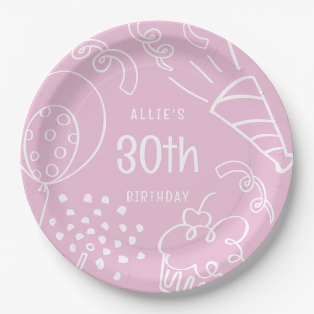 Prato De Papel Mão Divertida Desenhou Qualquer Balão De Aniversár (Frente)