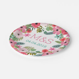 Prato De Papel Mão floral personalizada de Boho das placas de