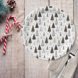 Prato De Papel Mão moderna pinheiros Dourados pretos tirados