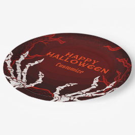 Prato De Papel Mãos do Esqueleto Laranja