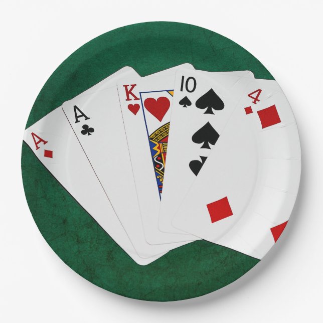 Prato De Papel Mãos Poker - Um Par - Ás (Frente)