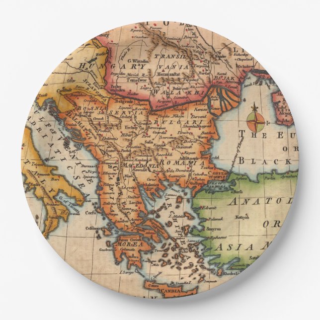 Prato De Papel Mapa antigo antigo inspirado (2) (Frente)