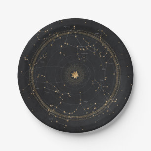Prato De Papel Mapa astronômico do Zodíaco - dourado preto