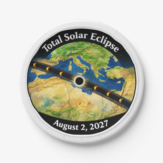 Prato De Papel Mapa do Eclipse Solar Total de 2027 (Frente)