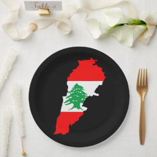 Prato De Papel Mapa do Líbano com Bandeira