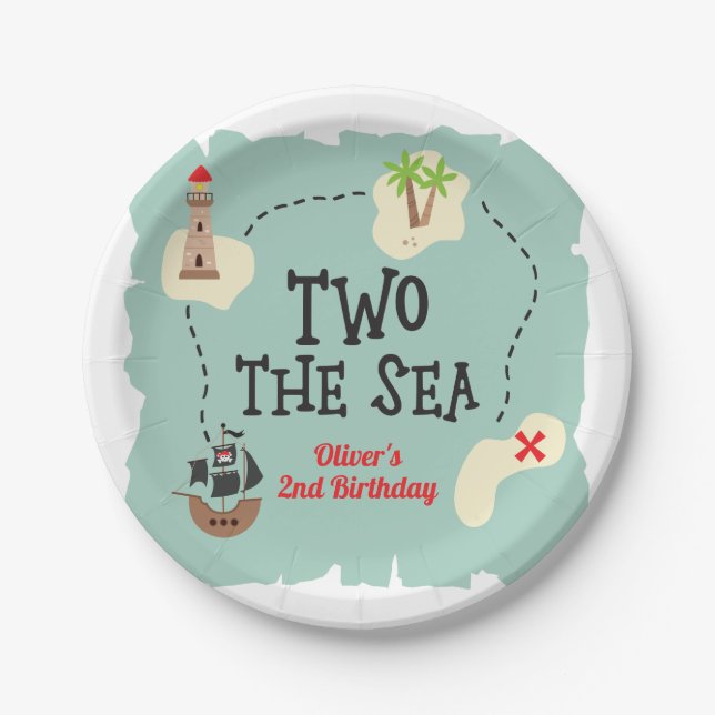 Prato De Papel Mapa do tesouro pirata dois do segundo aniversário (Frente)