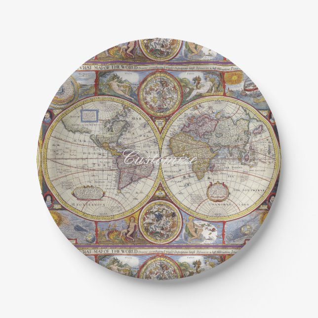 Prato De Papel Mapa do Viajante Mundial (Frente)