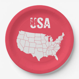 Prato De Papel Mapa dos Estados Unidos colorido