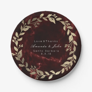 Prato De Papel Marble Burgundy Dourada Flaoresofágica Personaliza