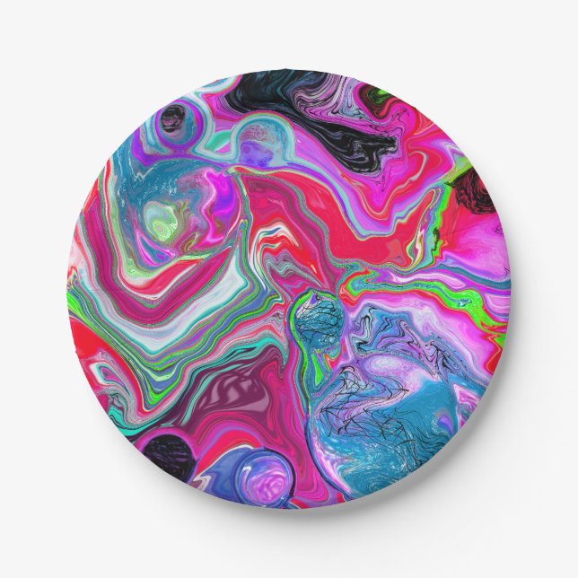 Prato De Papel Marble Colorful Fluid Art (Frente)