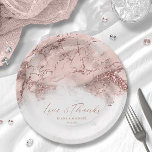 Prato De Papel Marble Glitter Wedding Rose Gold V1 ID644