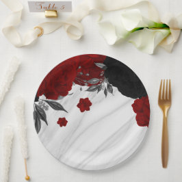 Prato De Papel Marble preto e vermelho