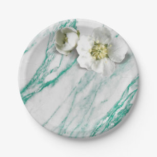 Prato De Papel Marble Tiffany Mint Emerald White Jasmine Glitter