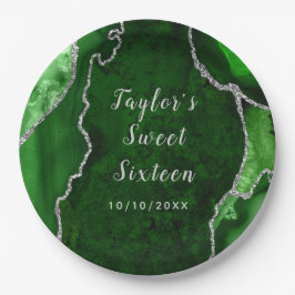 Prato De Papel Marble Verde e Silver Agate Sweet 16