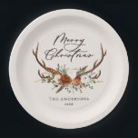 Prato De Papel marca d'água natal natal alegre floral natal<br><div class="desc">Feliz design de natal,  rustic stag floral nós fazemos um roteiro da bela coleção natural,  terracota,  negra e verde de sábio moderna.</div>