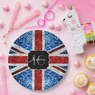 Prato De Papel Marca do Reino Unido vermelho azul-claro brilha br