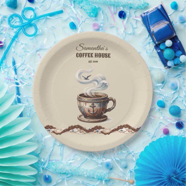 Prato De Papel Marca Personalizada do Café Costeiro  (Festa)