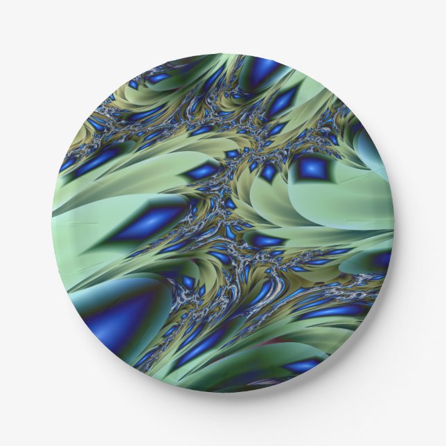 Prato De Papel Marcado | Arte frontal verde e azul (Frente)