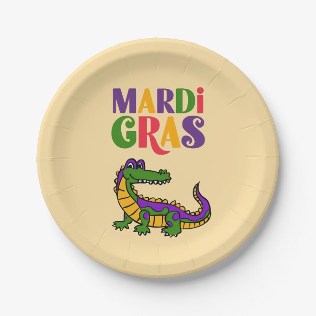 Prato De Papel Mardi Gras Alligator, Mardi Gras Party (Frente)