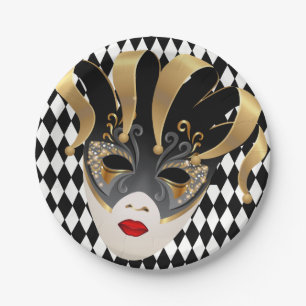Prato De Papel Mardi Gras Black & White Diamond