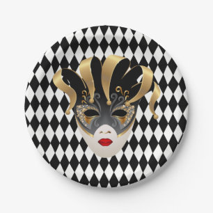 Prato De Papel Mardi Gras Black & White Diamond