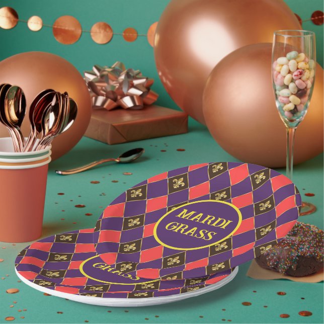 Prato De Papel Mardi Gras Carnaval Fleur de Lis Diamond Decore (Múltiplo)