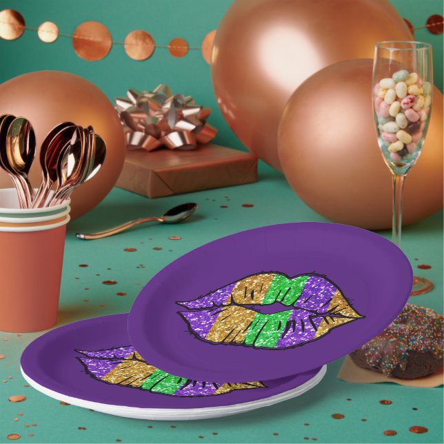 Prato De Papel Mardi Gras Kiss Paper Plates (Múltiplo)