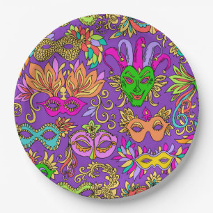 Prato De Papel Mardi Gras Mascarada Mask Bright Purple Green