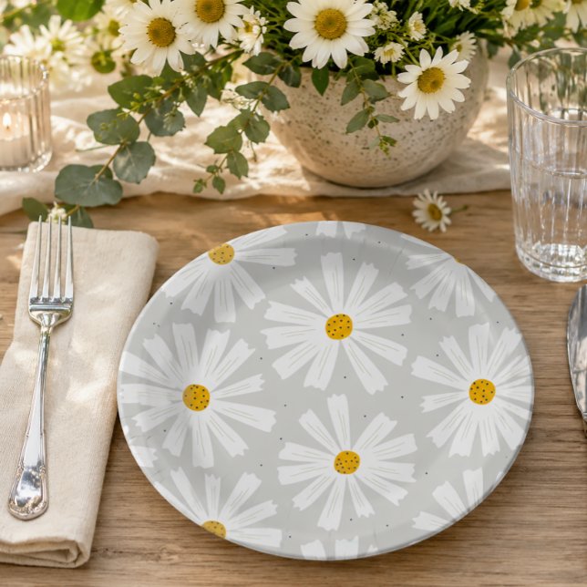 Prato de Papel Margarida Escandinava Fofa (Cute Daisy Paper Plate)