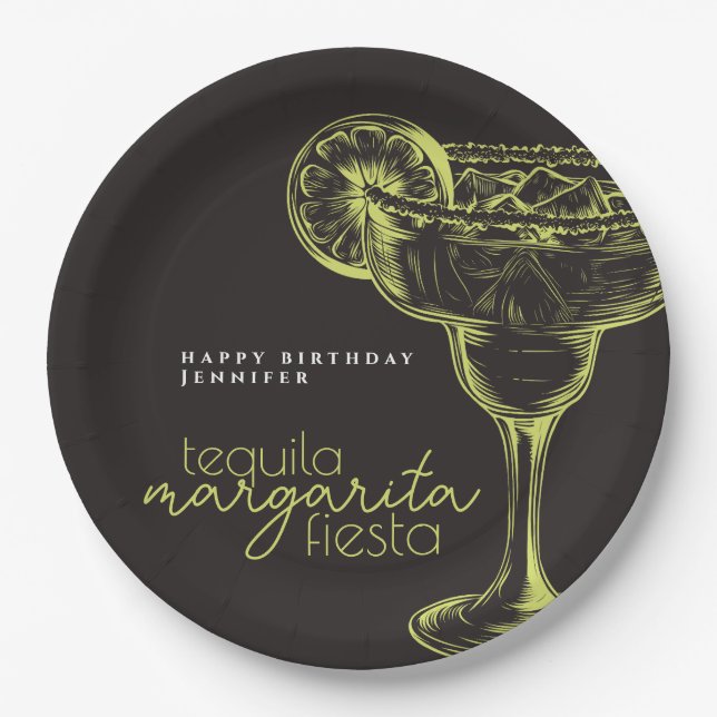 Prato De Papel Margarita Fiesta Black Cocktail Birthday Party (Frente)