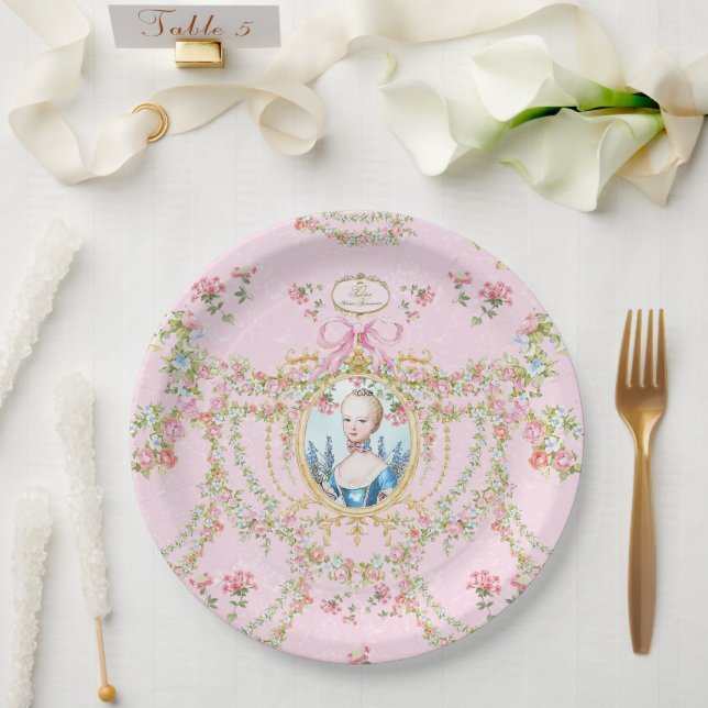 Prato De Papel Marie Antoinette pink rose frame plate (Casamento)