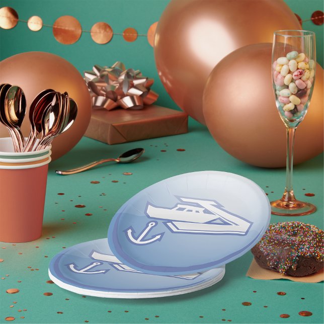 Prato De Papel Marinha Náutica de Barco e Âncora (Criador carregado)