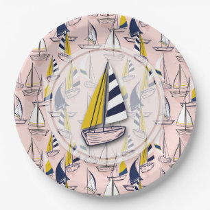 Prato De Papel Marinho Azul, Amarelo-Barcos de Navegação