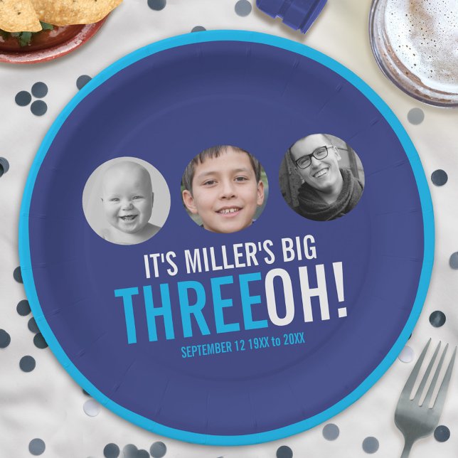 Prato De Papel Marinho azul azul 30 Três OH! Foto de aniversário (Criador carregado)