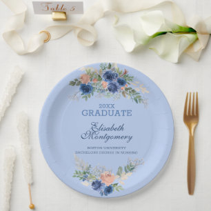 Prato De Papel Marinho Azul Blush Rosa Roses Boho Graduação  