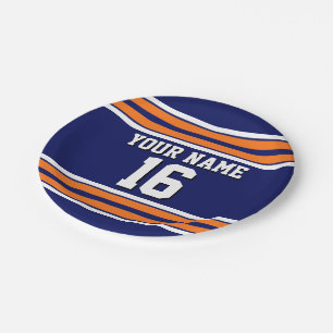 Prato De Papel Marinho Azul com Equipe de White Stripes Laranja J