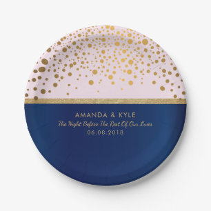Prato De Papel Marinho Azul e Dourado Pontos de Confetti e Design