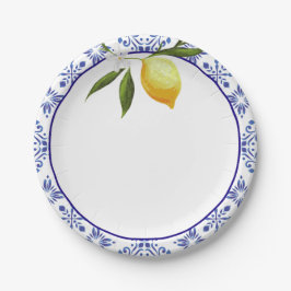 Prato De Papel Marinho Azul e Limão