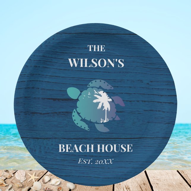 Prato De Papel Marinho Azul - Festa de Tartaruga de Madeira Rústi (Criador carregado)