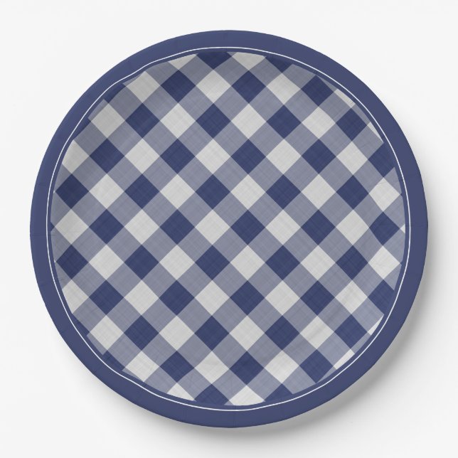 Prato De Papel Marinho Azul Gingham Verifica Xadrez Simples Padrã (Frente)