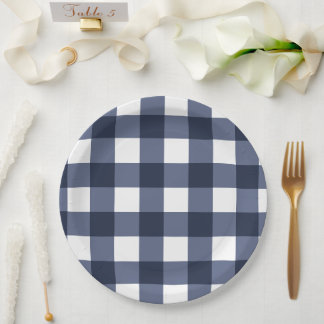 Prato De Papel Marinho Azul Grande Gingham Clássico Xadrez