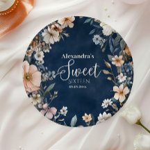 Marinho Azul Pastel Flores Selvagens Doce 16