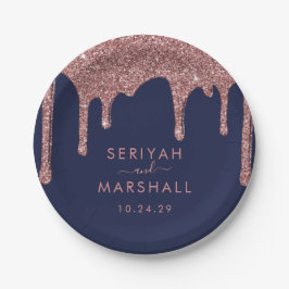 Prato De Papel Marinho Azul Rosa Dourado Sparkle Drives Casamento