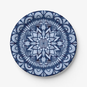 Prato De Papel Marinho Boêmia Blue Tie Dye Mandala